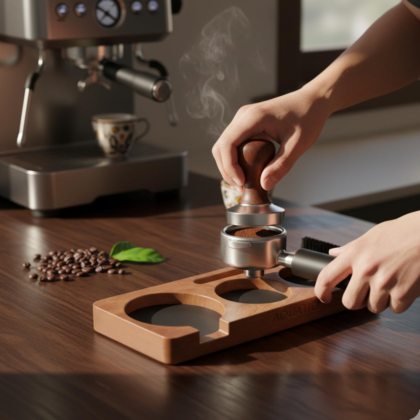 51-58 mm Wide Espresso Tamping Mat - Wooden Coffee Tamping Station - Espresso Accessories for Baristas, Gift for Coffee Lovers