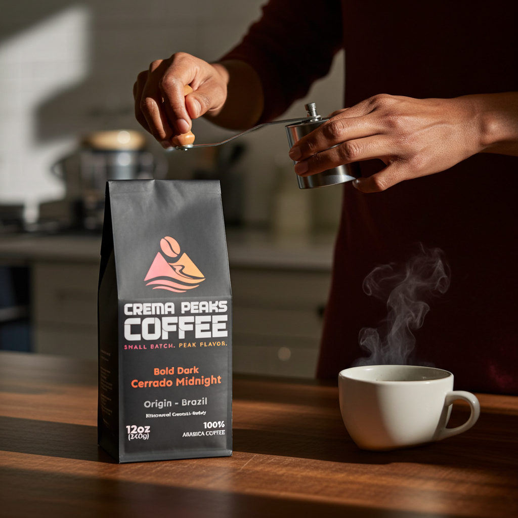 Cerrado Midnight, Intensity, French Roast-Refined. Bittersweet chocolate intensity with heavy body. Powerful, controlled, espresso-ready. - Crema Peaks Coffee
