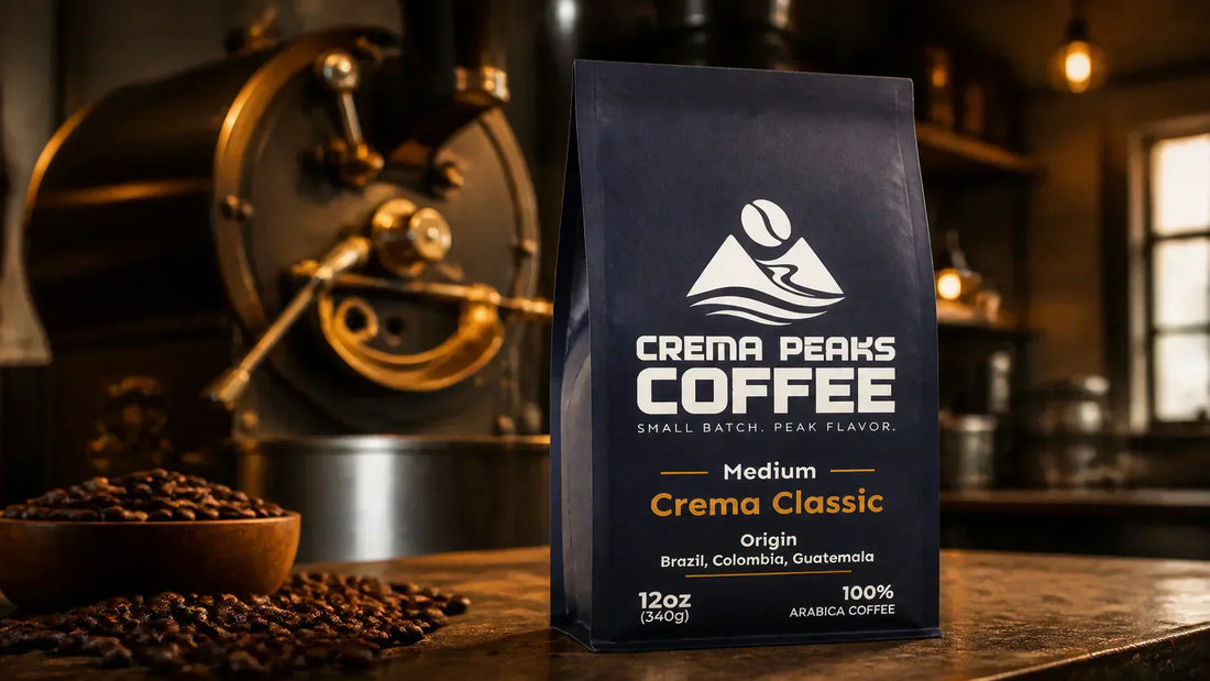 A close-up view inside a professional coffee roaster drum showing freshly roasting specialty Arabica beans, representing Crema Peaks' partnership with elite master roasters.