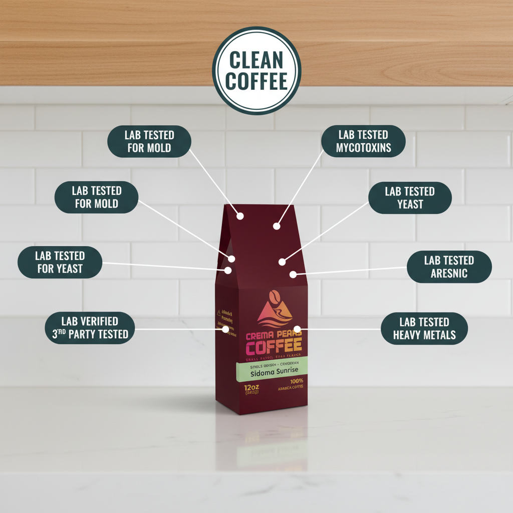 Close-up of specialty grade Arabica coffee beans with a clean, minimal background, highlighting the purity and quality standards that big coffee brands don't disclose.