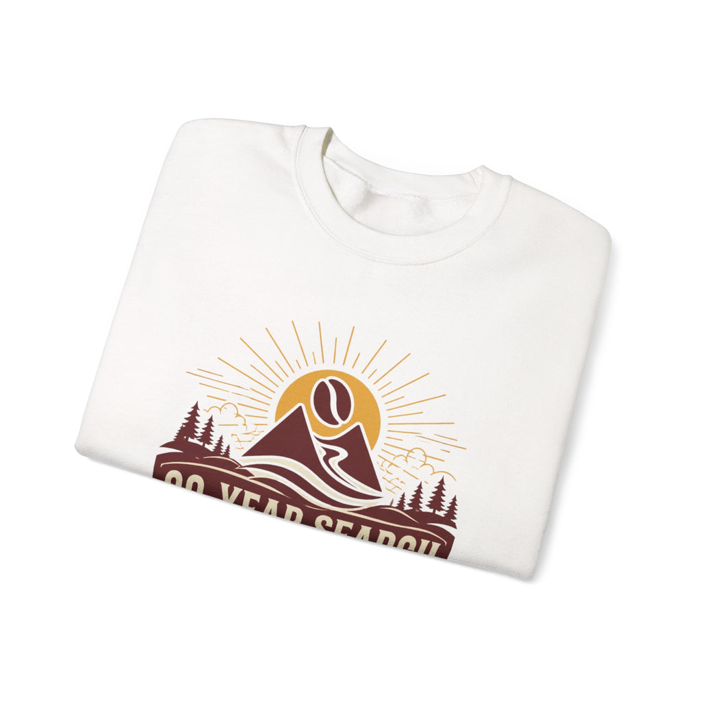 Coffee Adventure Sweatshirt — "30-Year Search for Great Coffee" Retro Mountain Crewneck