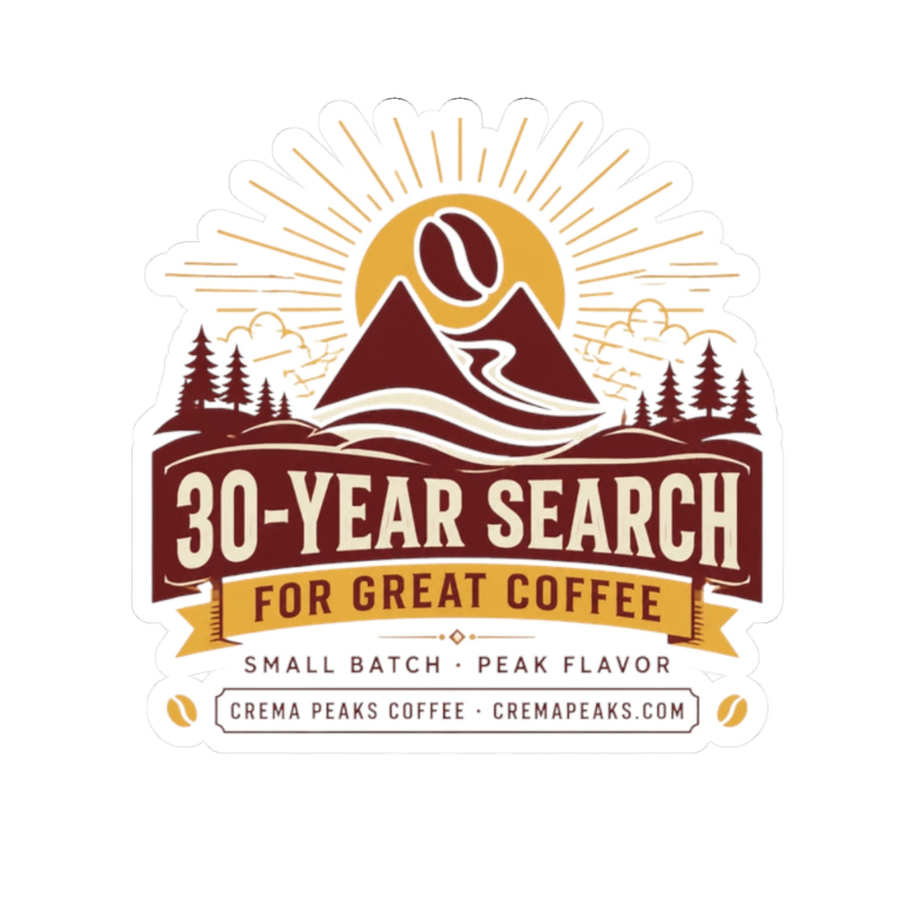 Kiss-Cut Sticker — 30-Year Search for Great Coffee Logo