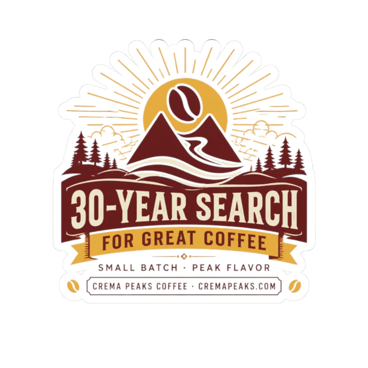 Kiss-Cut Sticker — 30-Year Search for Great Coffee Logo