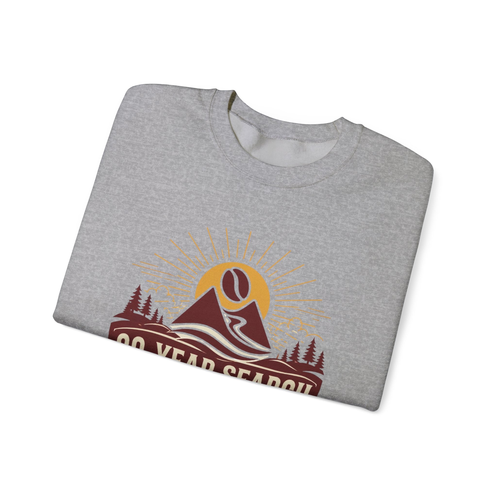 Coffee Adventure Sweatshirt — "30-Year Search for Great Coffee" Retro Mountain Crewneck