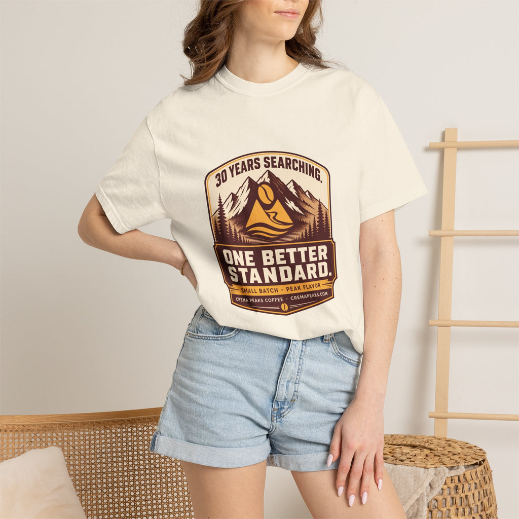 T-Shirt — 'One Better Standard' Vintage Mountain Badge Tee