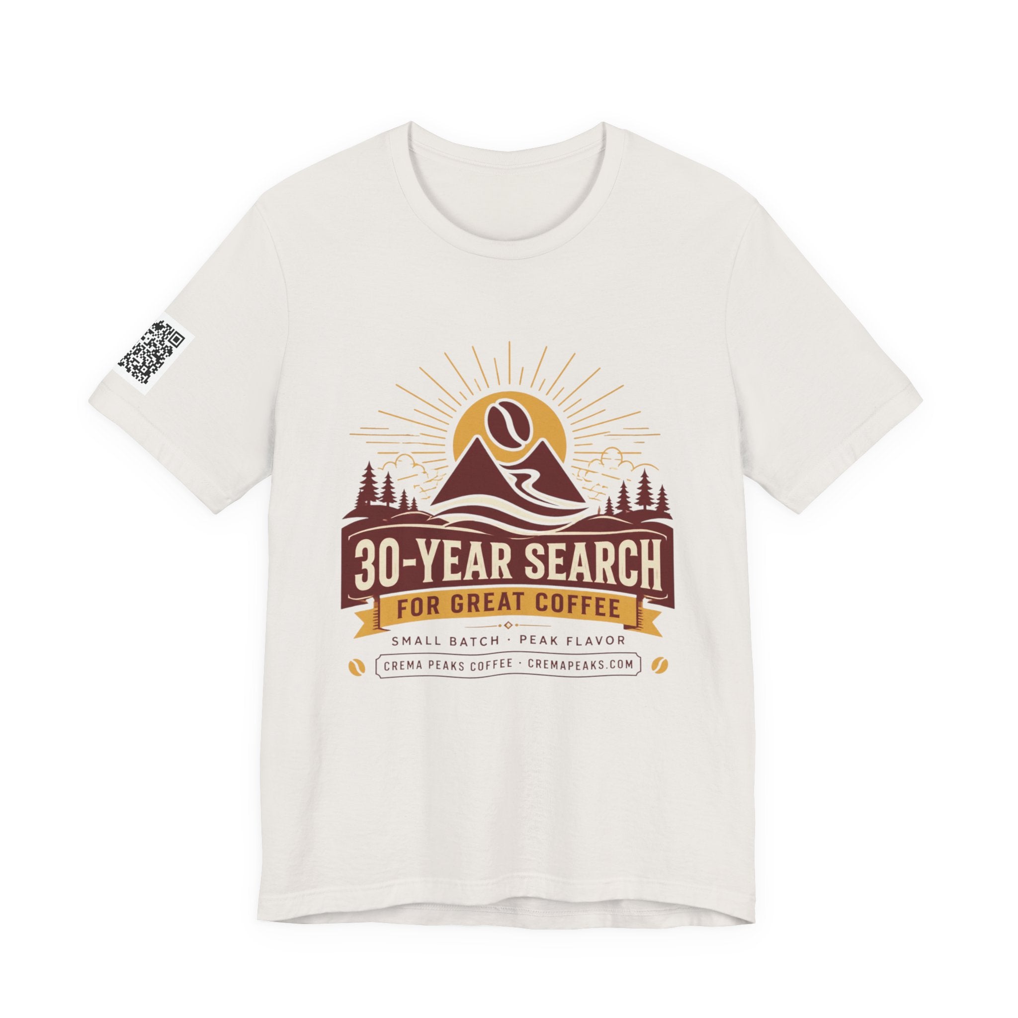 Coffee Adventure T‑Shirt — "30‑Year Search for Great Coffee" Vintage Mountain Graphic