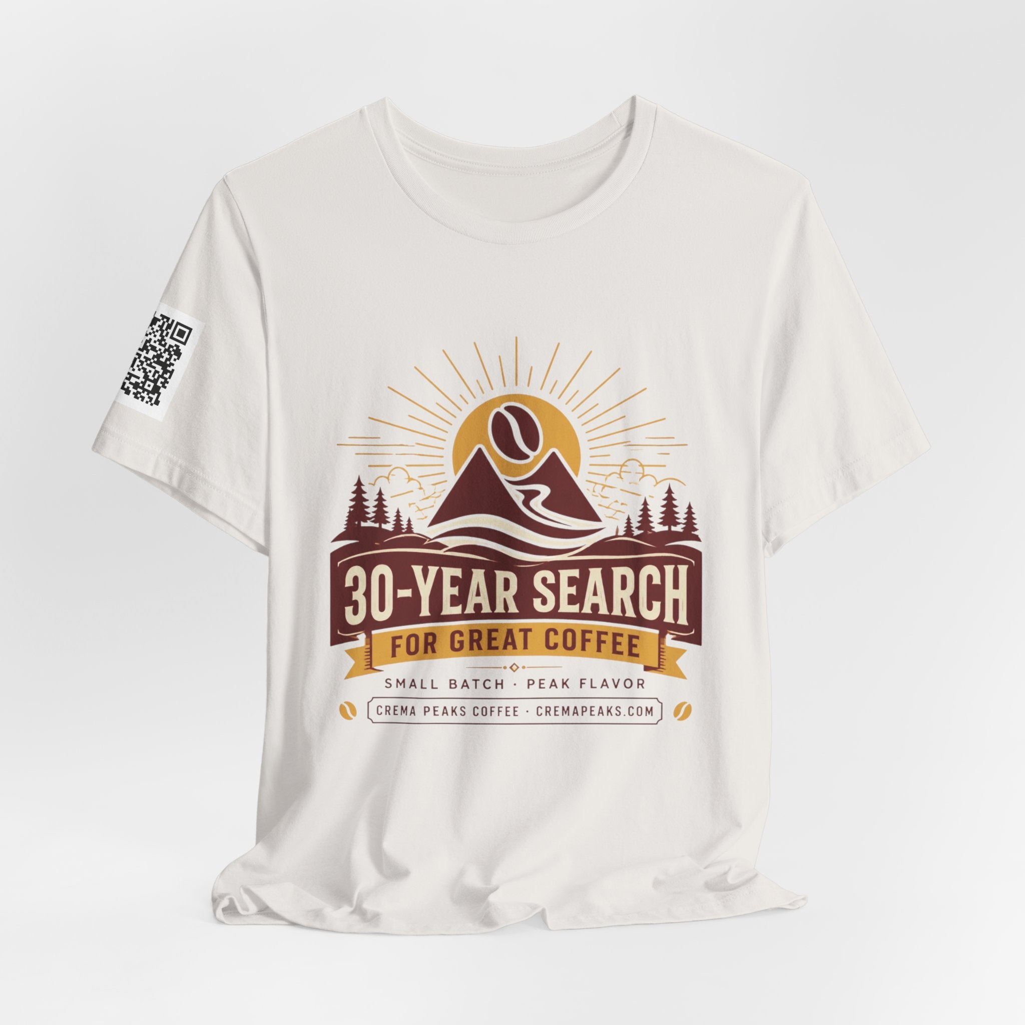 Coffee Adventure T‑Shirt — "30‑Year Search for Great Coffee" Vintage Mountain Graphic