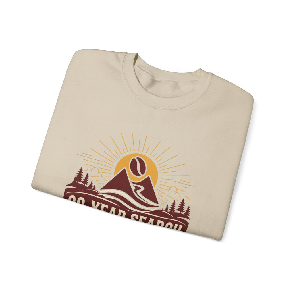 Coffee Adventure Sweatshirt — "30-Year Search for Great Coffee" Retro Mountain Crewneck