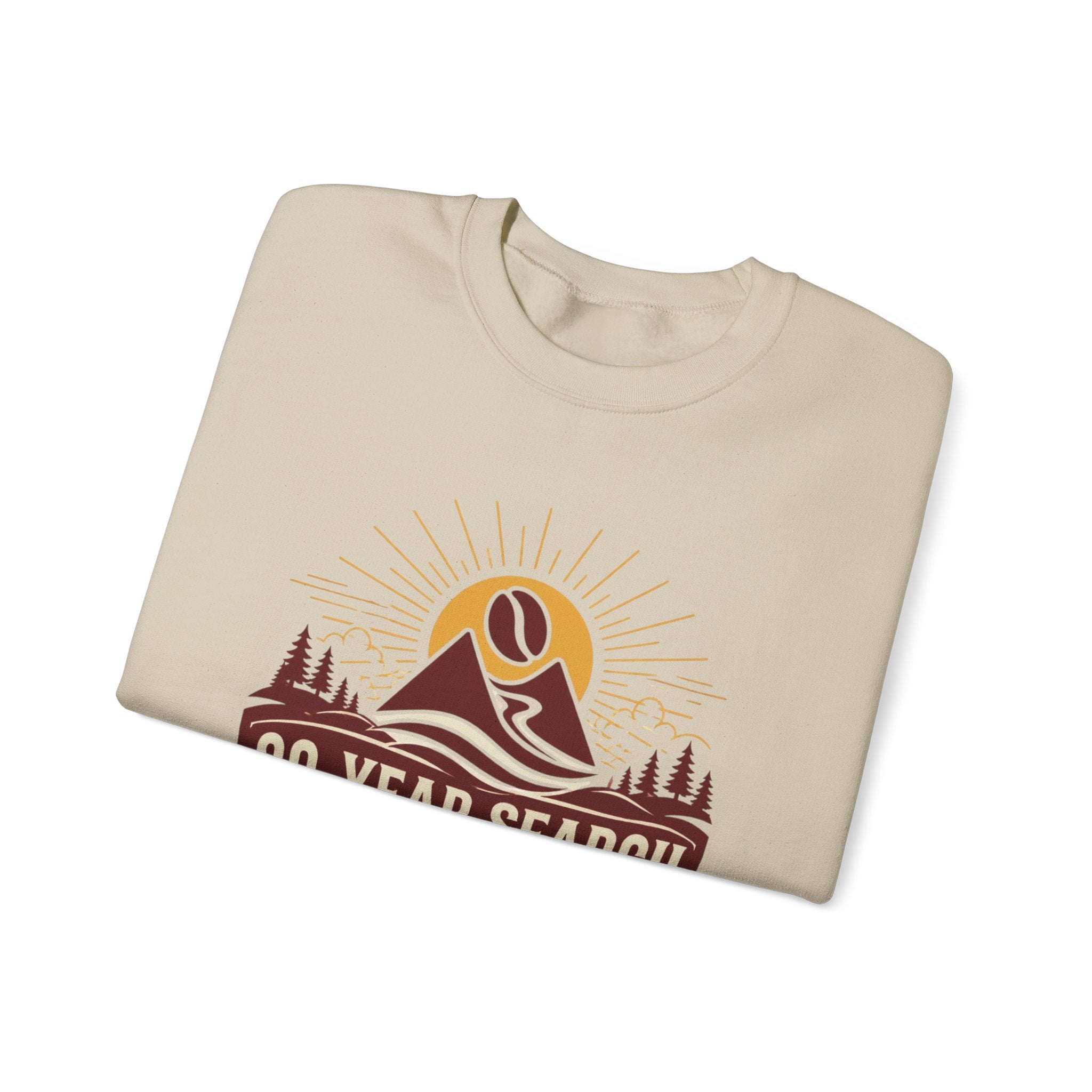 Coffee Adventure Sweatshirt — "30-Year Search for Great Coffee" Retro Mountain Crewneck