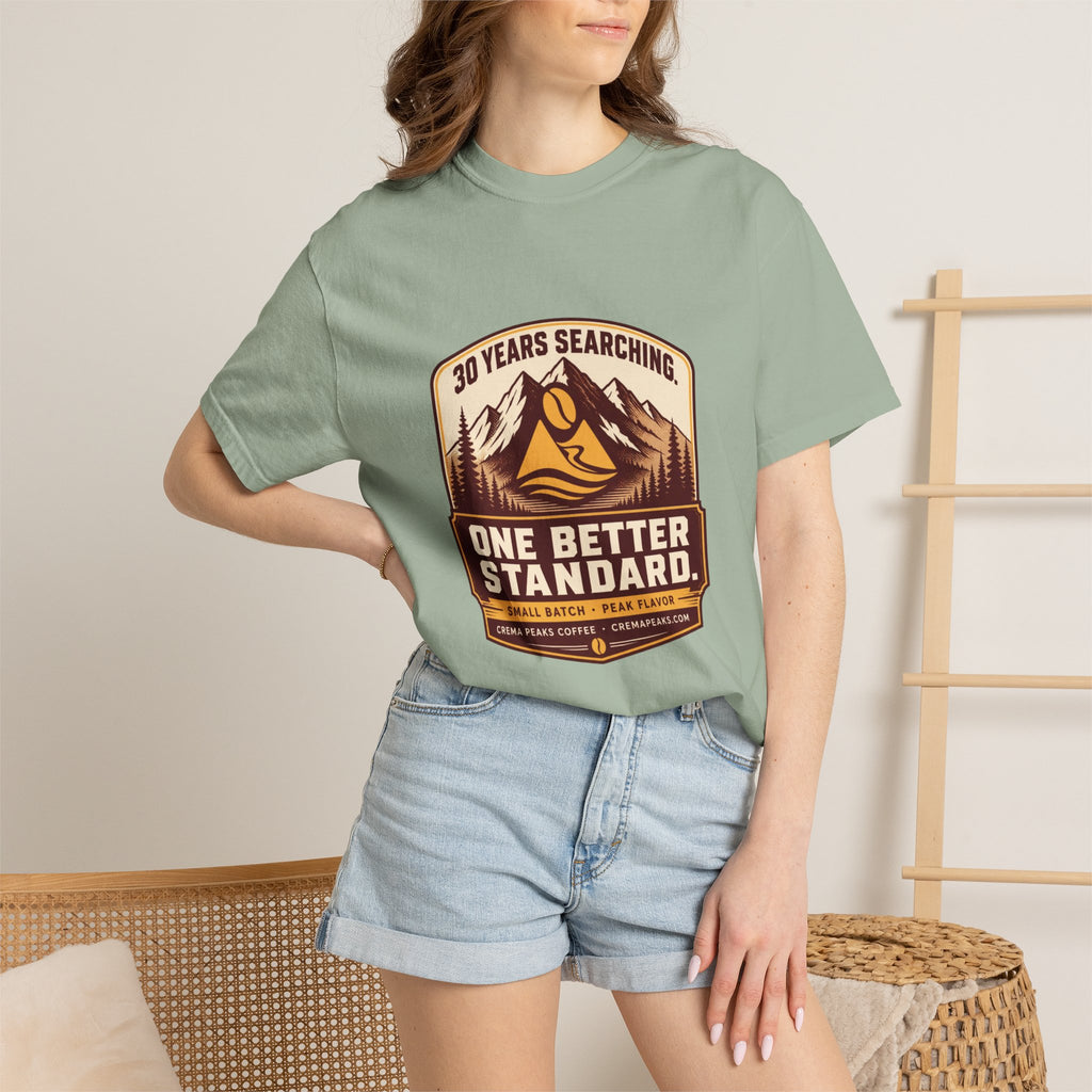 T-Shirt — 'One Better Standard' Vintage Mountain Badge Tee
