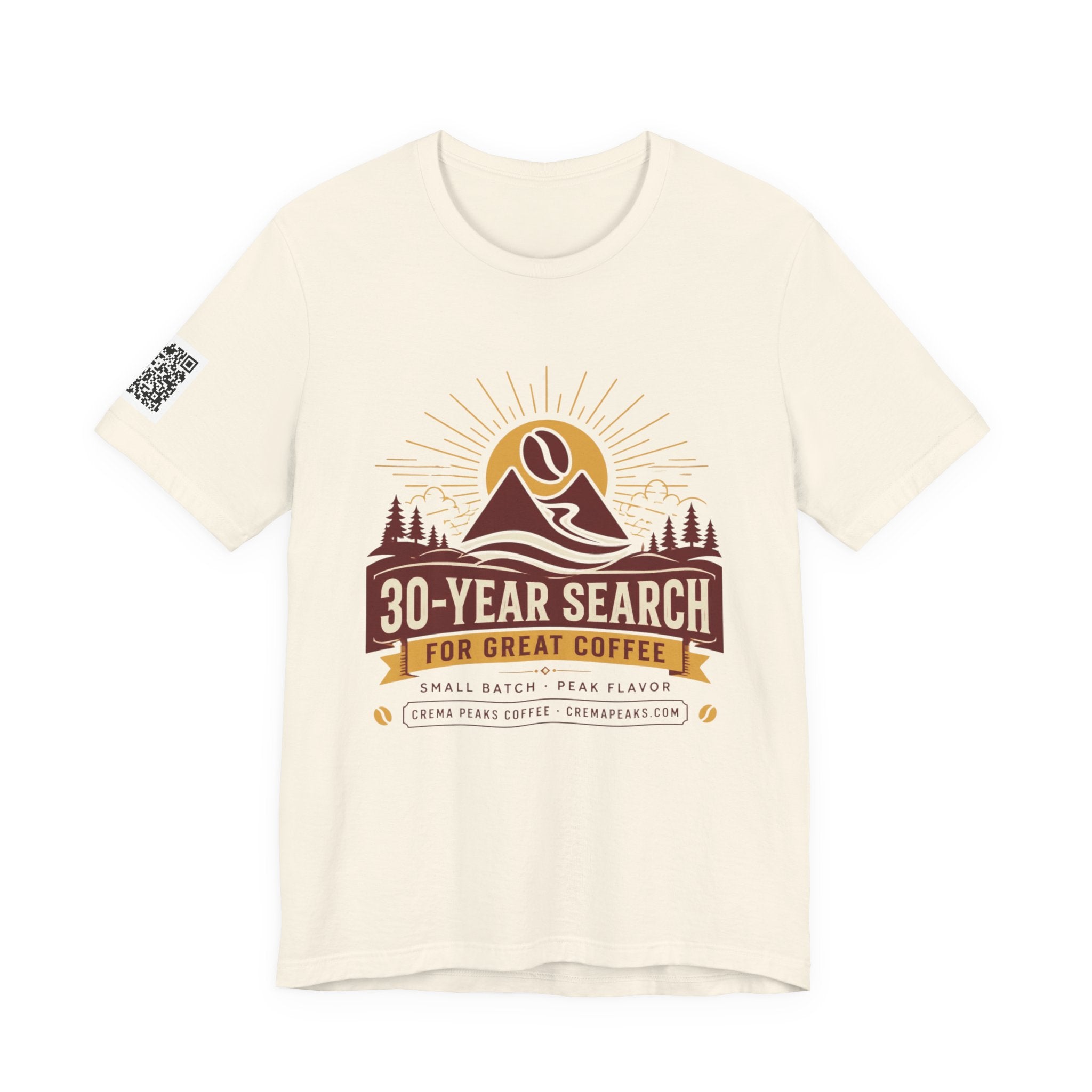 Coffee Adventure T‑Shirt — "30‑Year Search for Great Coffee" Vintage Mountain Graphic