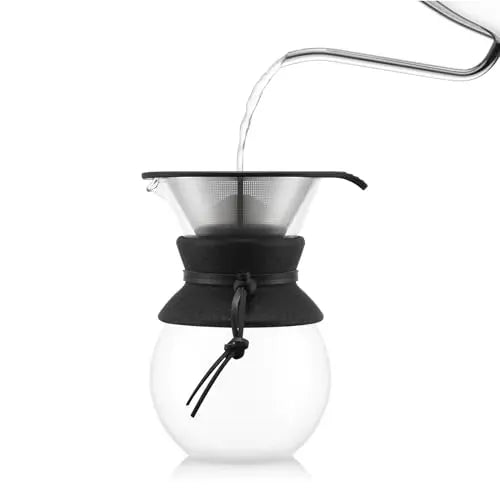 Bodum 34oz Pour Over Coffee Maker, High-Heat Borosilicate Glass with Reusable Stainless Steel Filter and Cork Grip - Made in Portugal - Crema Peaks Coffee
