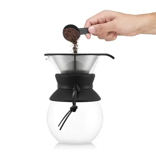 Bodum 34oz Pour Over Coffee Maker, High-Heat Borosilicate Glass with Reusable Stainless Steel Filter and Cork Grip - Made in Portugal - Crema Peaks Coffee