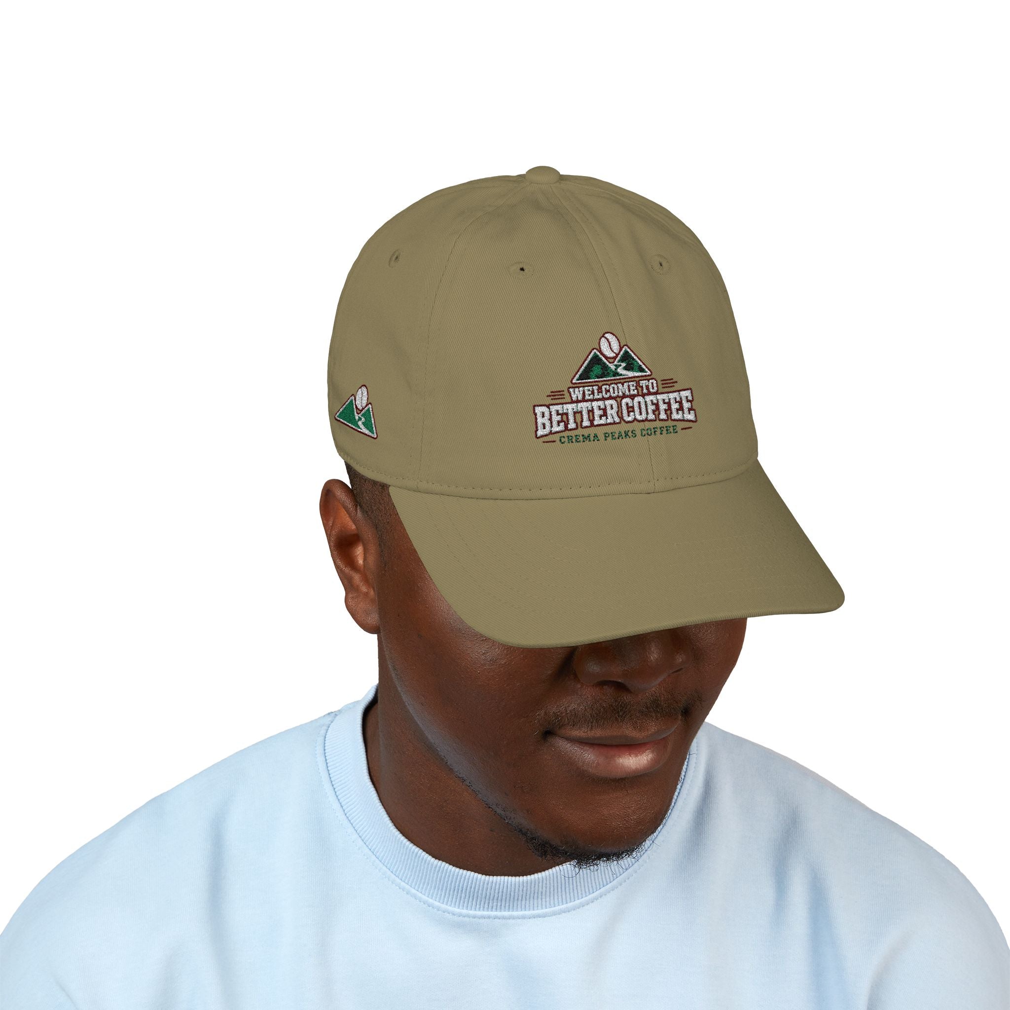 Crema Peaks Embroidered Baseball Cap — Organic Cotton Coffee Logo Hat