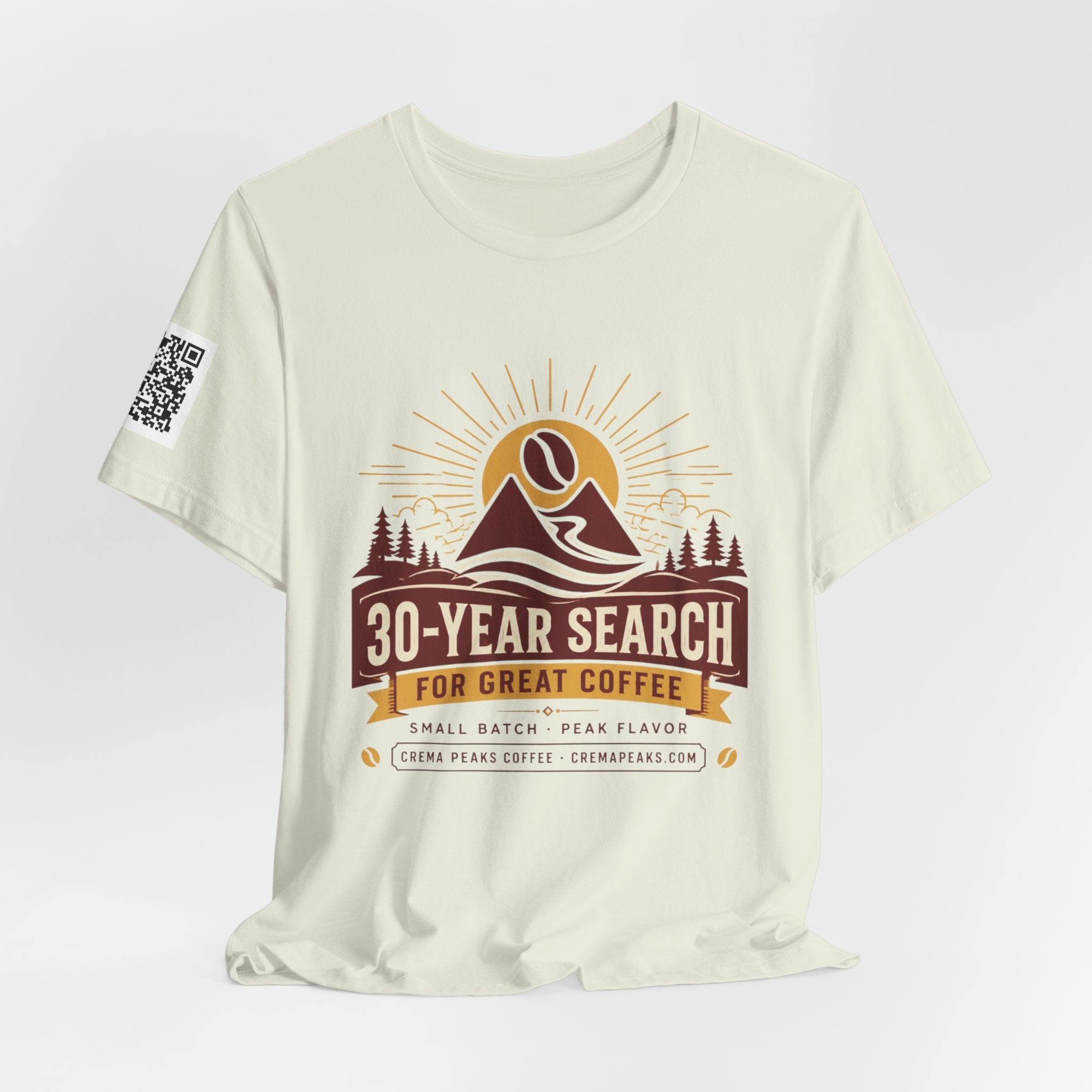 Coffee Adventure T‑Shirt — "30‑Year Search for Great Coffee" Vintage Mountain Graphic