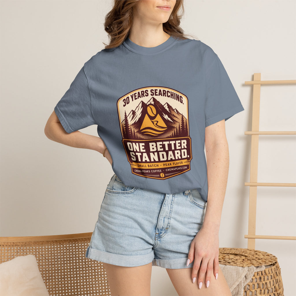 T-Shirt — 'One Better Standard' Vintage Mountain Badge Tee