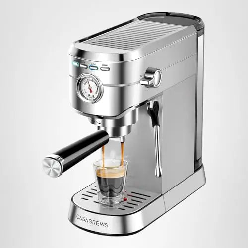 CASABREWS CM5418 Espresso Machine 20 Bar, Value, Compact Espresso Maker with Steam Milk Frother, Stainless Steel Coffee Machine with 34oz Removable Water Tank for Cappuccino, Gift for Women or Men, Silver - Crema Peaks Coffee