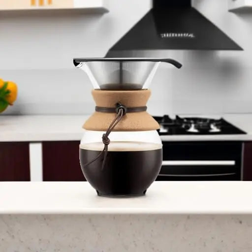 Bodum 34oz Pour Over Coffee Maker, High-Heat Borosilicate Glass with Reusable Stainless Steel Filter and Cork Grip - Made in Portugal - Crema Peaks Coffee