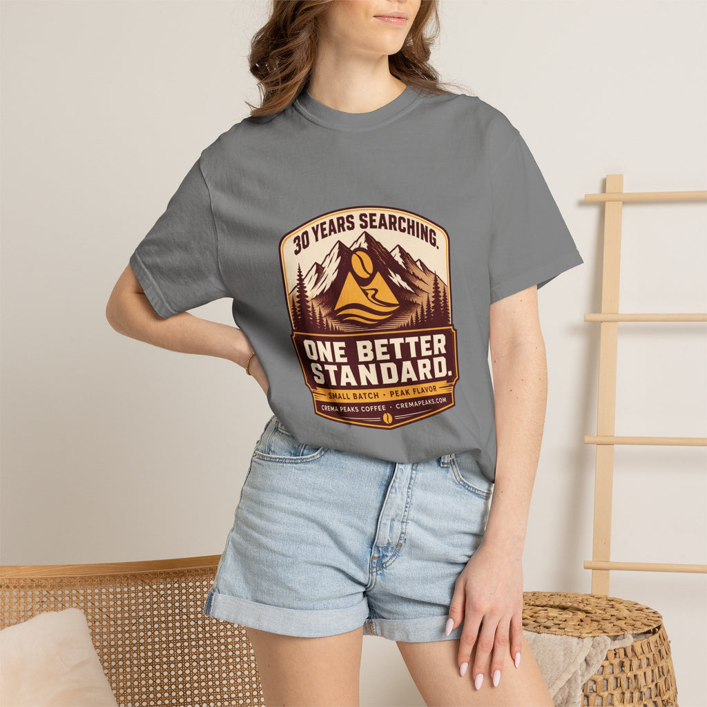 T-Shirt — 'One Better Standard' Vintage Mountain Badge Tee