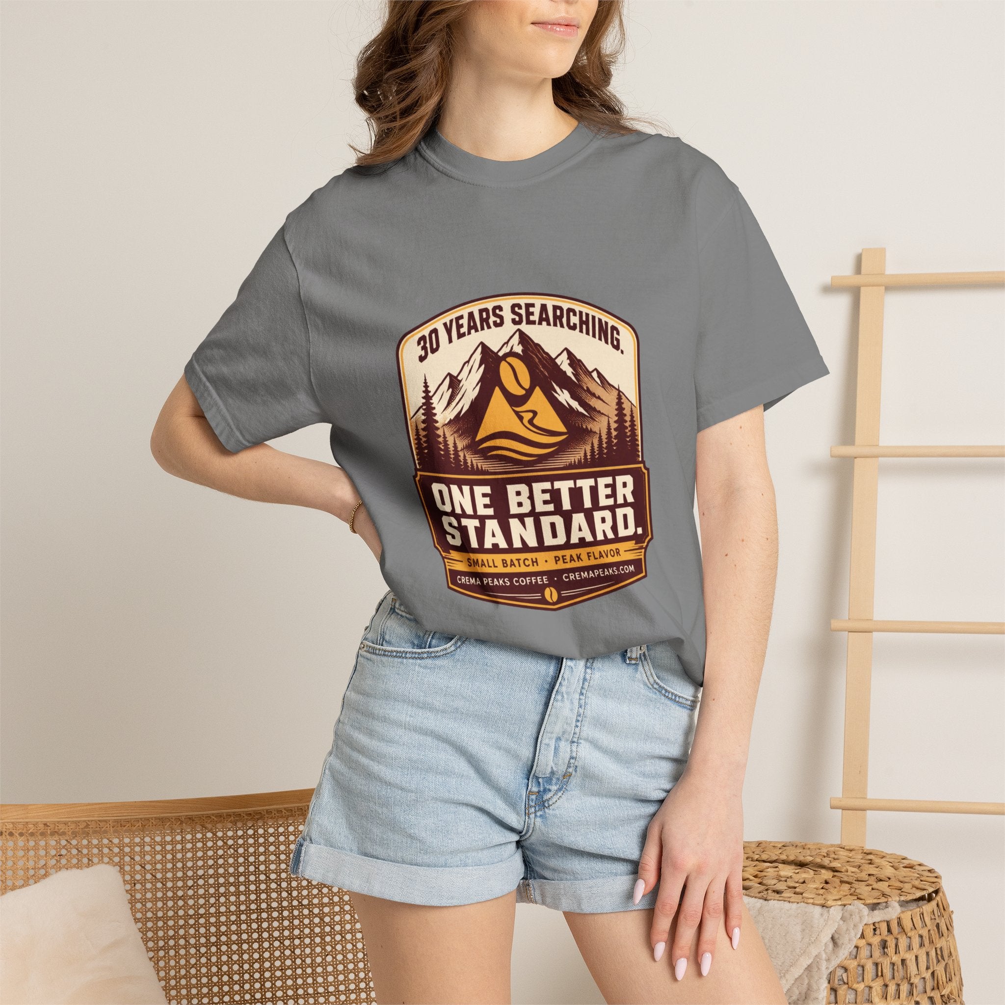 T-Shirt — 'One Better Standard' Vintage Mountain Badge Tee