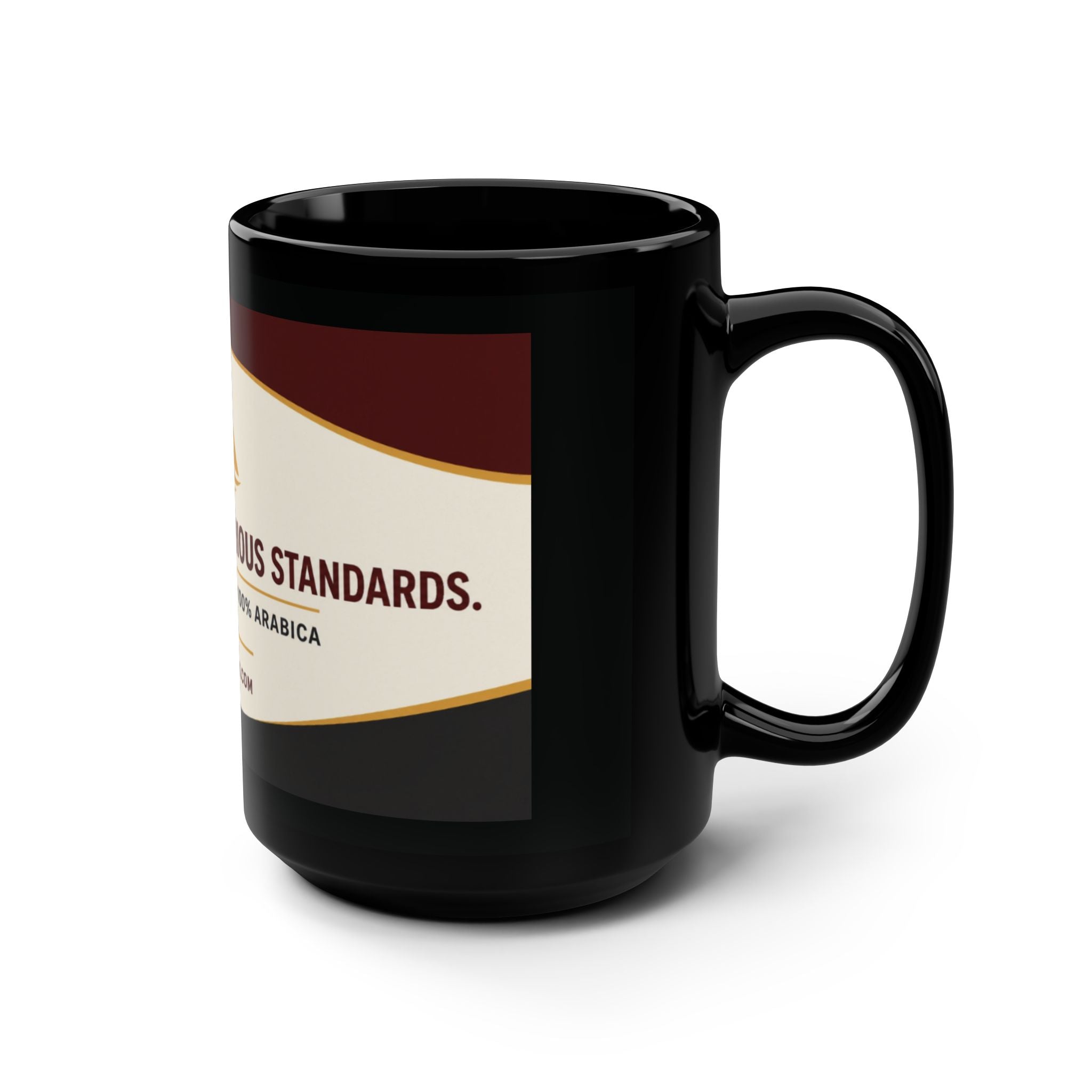 Black 15oz Coffee Mug — "Smooth Flavor. Serious Standards." Specialty-Grade Arabica Design