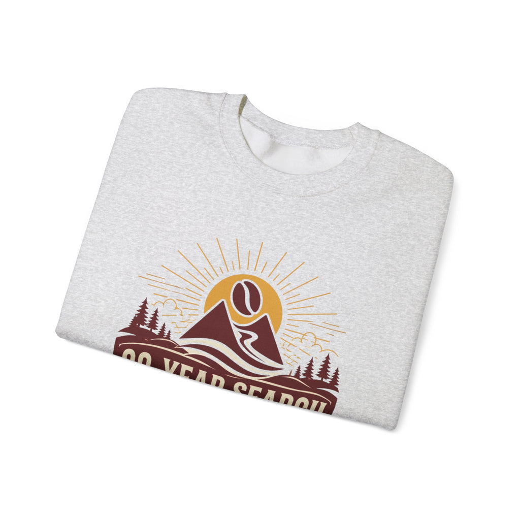 Coffee Adventure Sweatshirt — "30-Year Search for Great Coffee" Retro Mountain Crewneck