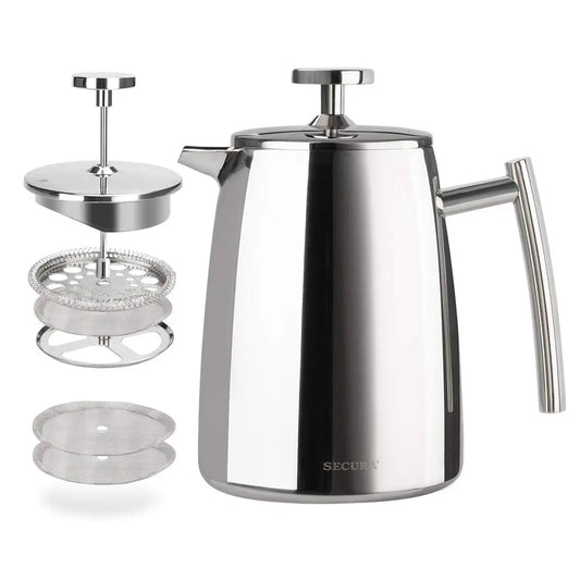French Press Coffee Maker, 50-Ounce, 304 Stainless Steel Insulated Coffee Press with Extra Screen - Crema Peaks Coffee