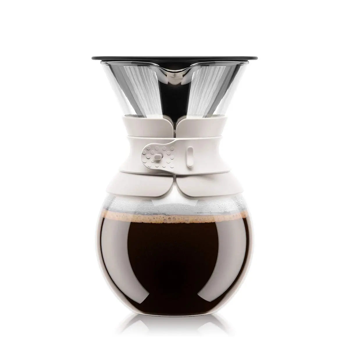 Bodum 34oz Pour Over Coffee Maker, High-Heat Borosilicate Glass with Reusable Stainless Steel Filter and Cork Grip - Made in Portugal - Crema Peaks Coffee