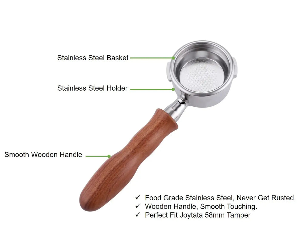 58mm Bottomless Portafilter Compatible with E61 Grouphead Flair 58, ECM, Rocket Espresso Machine Stainless Steel Naked Portafilter with Filter Basket Handle-Wooden, Rosewooden - Crema Peaks Coffee