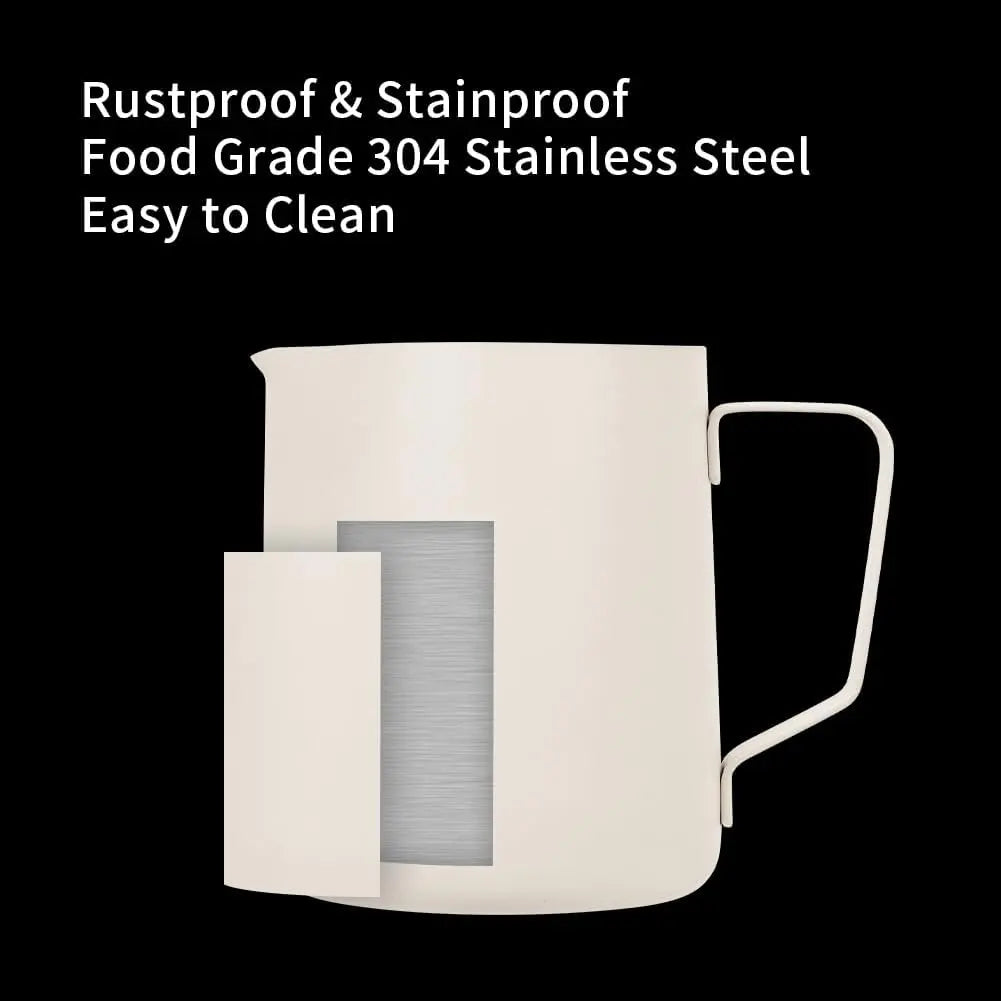 Milk Frothing Pitcher 20oz/600ml - Stainless Steel Espresso Steaming Pitcher for Cappuccino & Latte Art, Creamy White - Crema Peaks Coffee