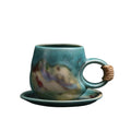 8oz Vintage Retro Japanese Style Handmade Ceramic Tea Cup and Saucer – Small Artisanal Mug with saucer set, Lead-Free Latte Art Mug, Handcrafted Pottery tea mug with handle,Teal Green - Crema Peaks Coffee