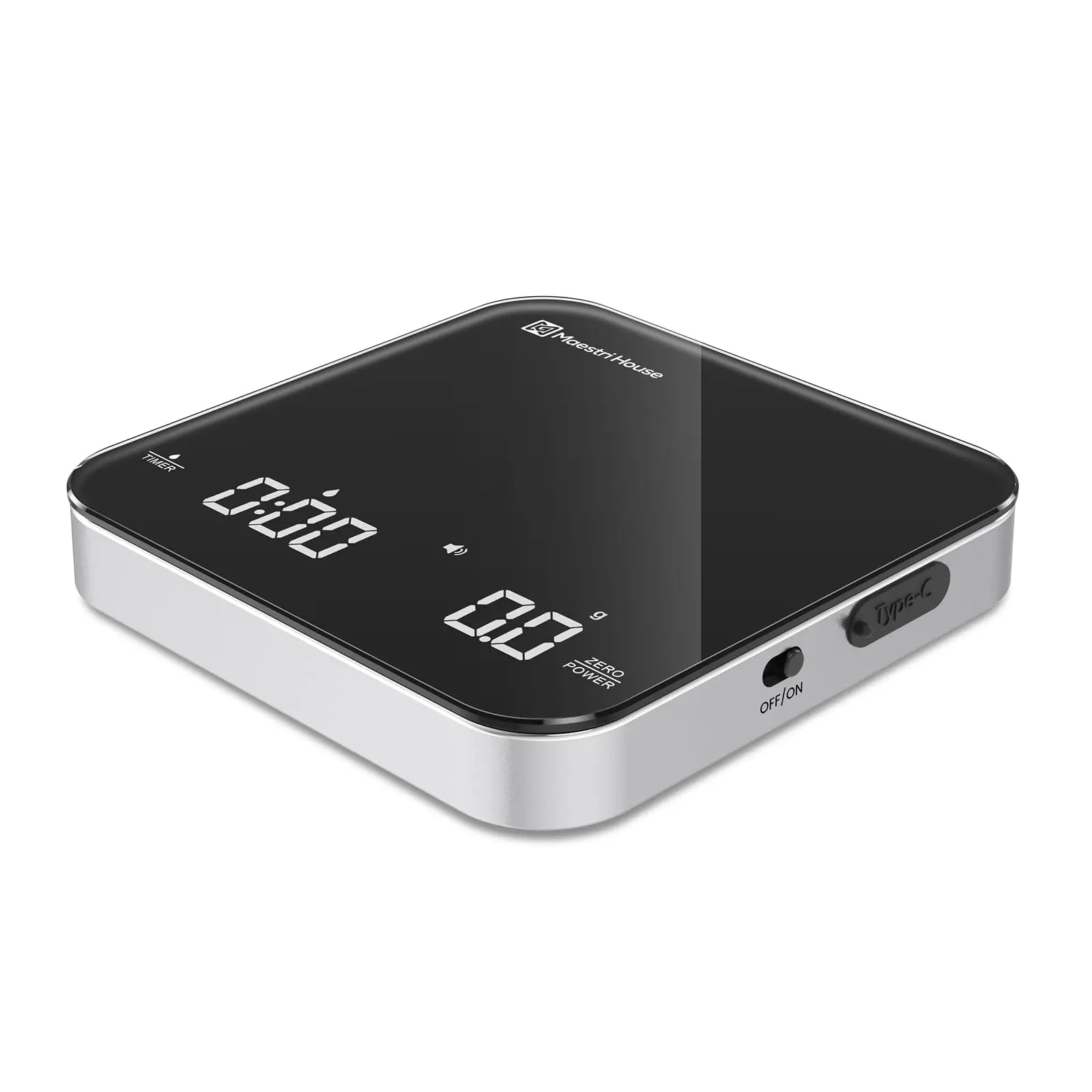 Maestri House Mini Coffee Scale with Timer, USB-C Rechargeable Espresso Scale, 2kg/0.1g Accurate Scale for Espresso and Pour-Over Coffee, Portable Digital Kitchen Scale with Auto Timer (Black&Silver) - Crema Peaks Coffee
