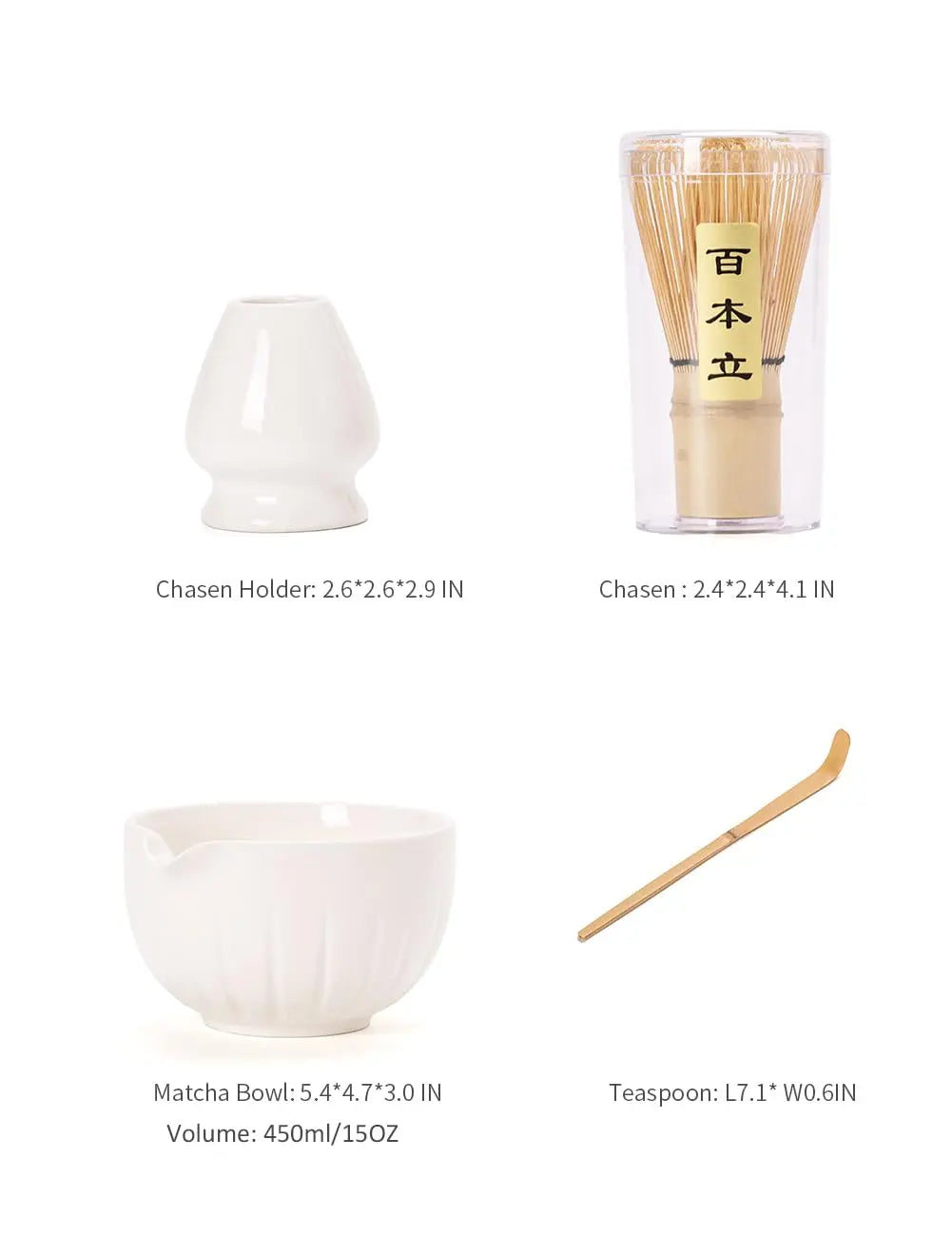Matcha Set by TANG PIN - Match Bowl with Spout and Whisk, 15 OZ, Matcha Scoop | Matcha Whisk Stand (Chasen Holder) - 4pc Perfect Matcha Kit for Matcha Tea Ceremony (Green) - Crema Peaks Coffee