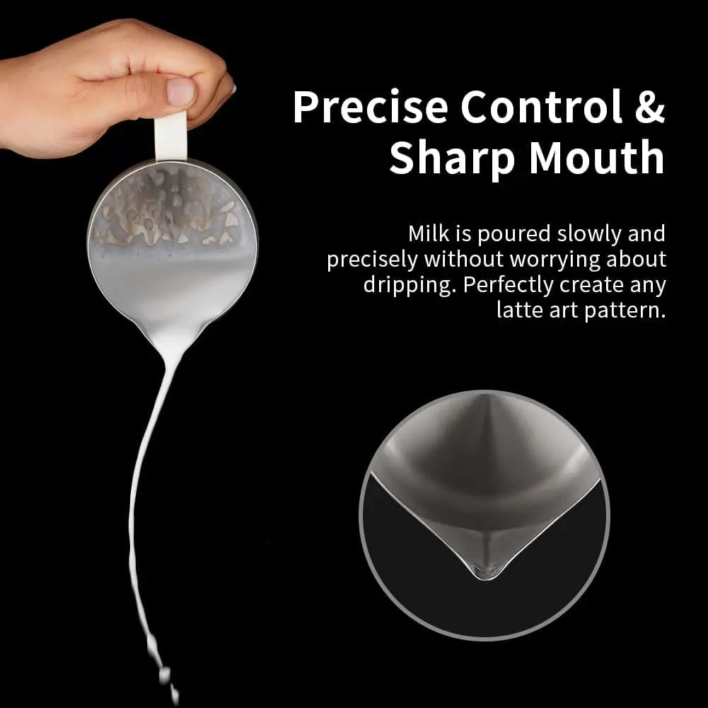 Milk Frothing Pitcher 20oz/600ml - Stainless Steel Espresso Steaming Pitcher for Cappuccino & Latte Art, Creamy White - Crema Peaks Coffee