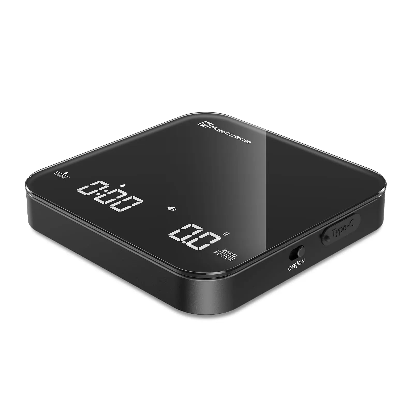 Maestri House Mini Coffee Scale with Timer, USB-C Rechargeable Espresso Scale, 2kg/0.1g Accurate Scale for Espresso and Pour-Over Coffee, Portable Digital Kitchen Scale with Auto Timer (Black&Silver) - Crema Peaks Coffee