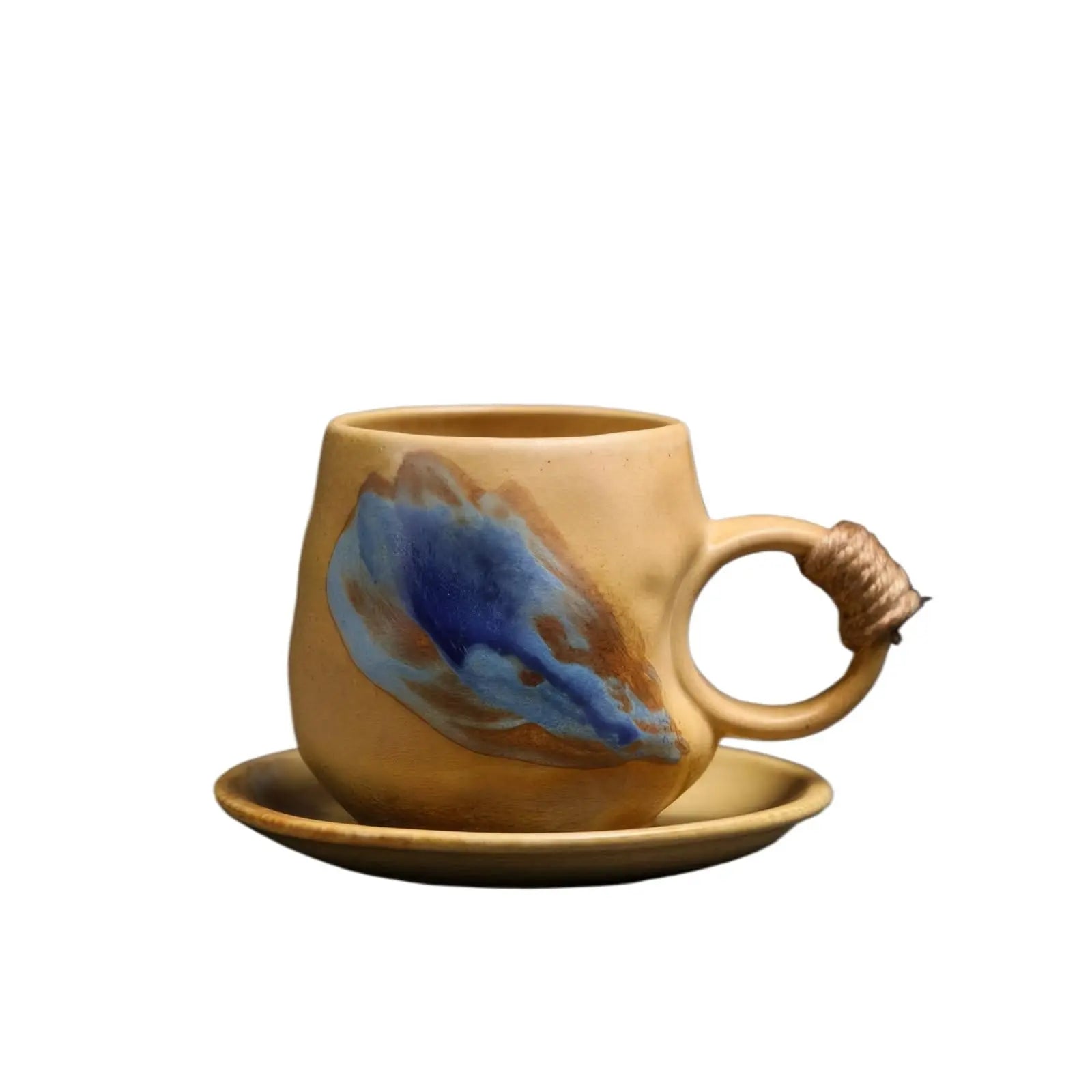 8oz Vintage Retro Japanese Style Handmade Ceramic Tea Cup and Saucer – Small Artisanal Mug with saucer set, Lead-Free Latte Art Mug, Handcrafted Pottery tea mug with handle,Teal Green - Crema Peaks Coffee