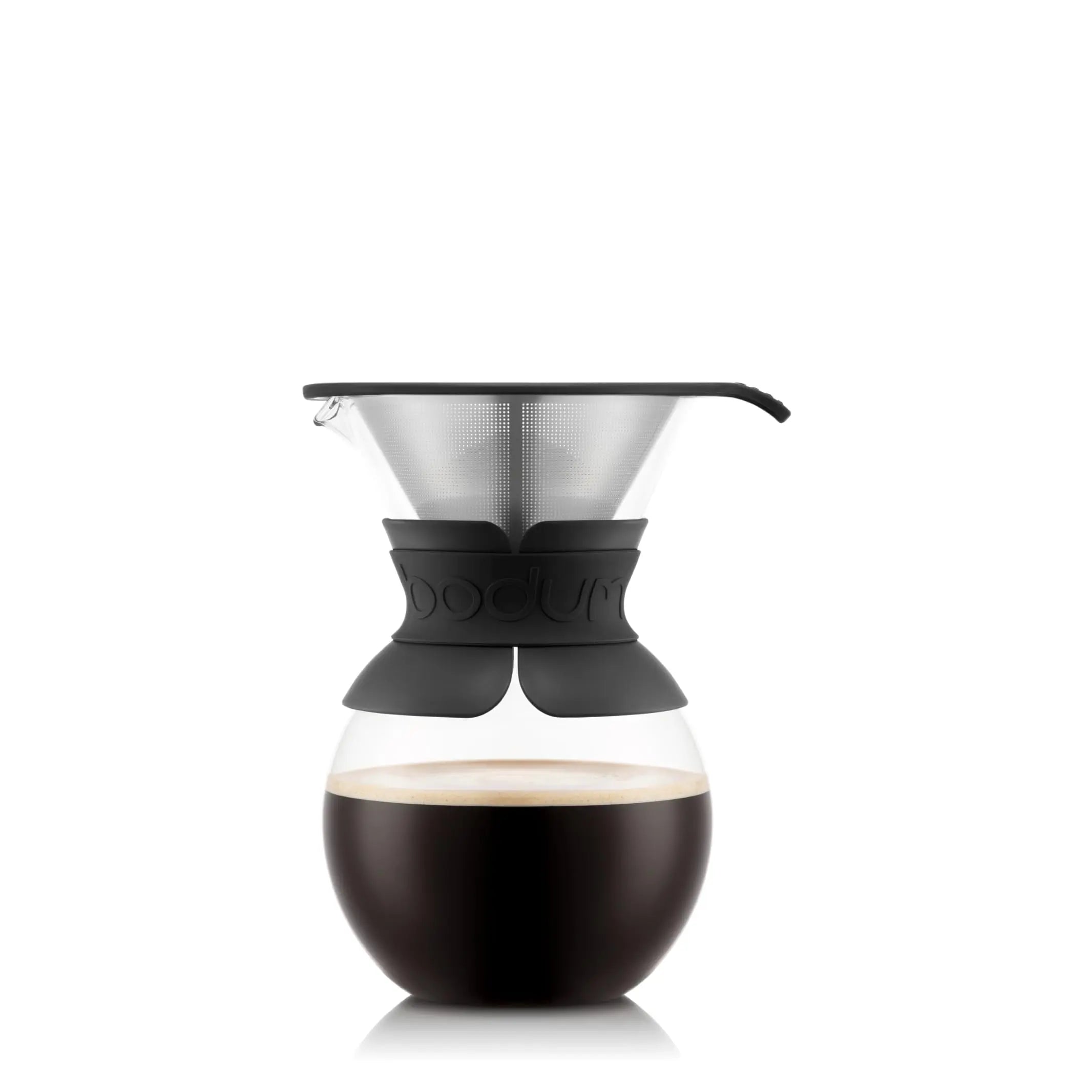 Bodum 34oz Pour Over Coffee Maker, High-Heat Borosilicate Glass with Reusable Stainless Steel Filter and Cork Grip - Made in Portugal - Crema Peaks Coffee