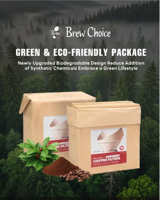 100ct Pre-folded Cone Coffee Filters Unbleached, Upgraded 30% Thicker Natural Paper for Pure Taste, Compatible with Chemex Pour-Over Coffee Makers - Crema Peaks Coffee