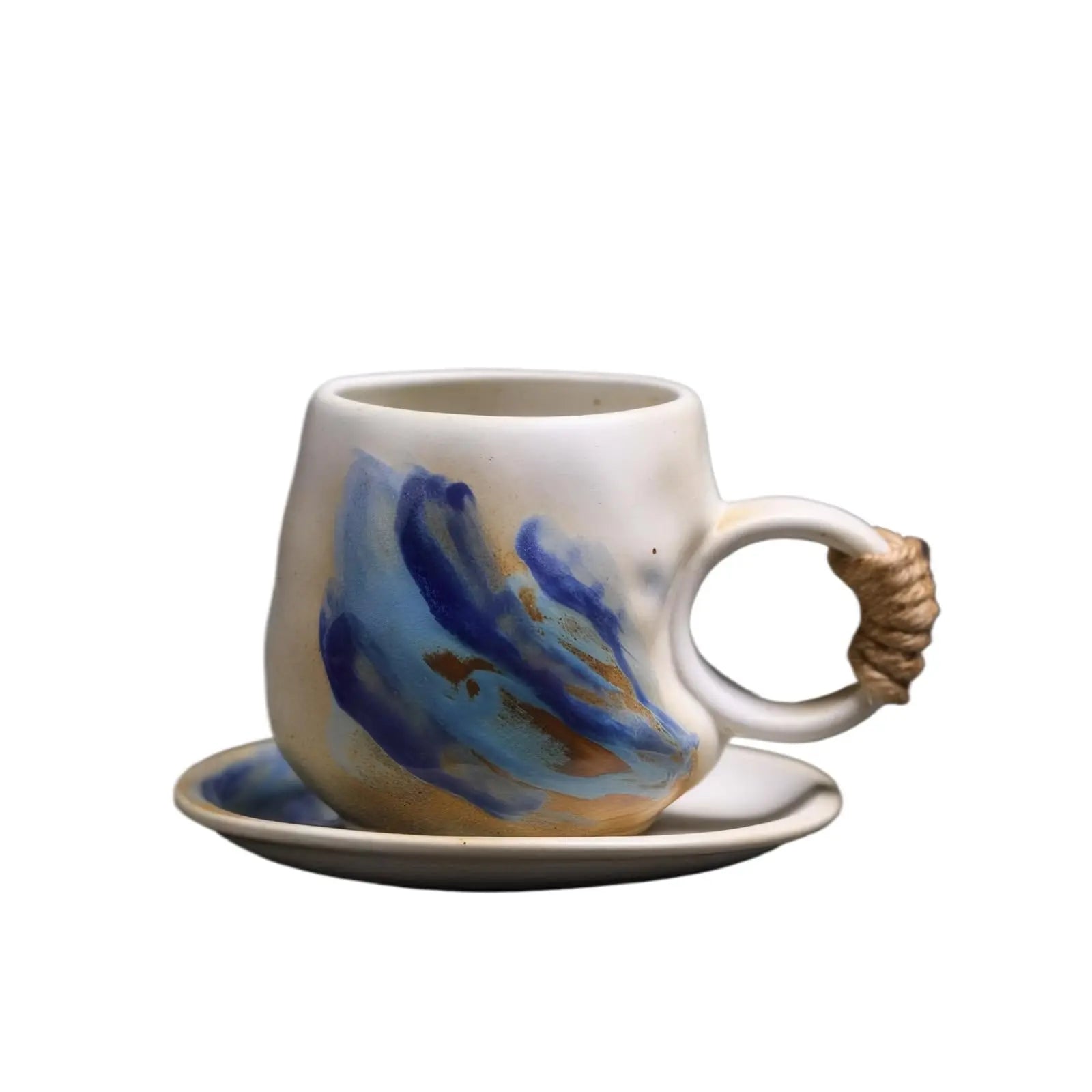 8oz Vintage Retro Japanese Style Handmade Ceramic Tea Cup and Saucer – Small Artisanal Mug with saucer set, Lead-Free Latte Art Mug, Handcrafted Pottery tea mug with handle,Teal Green - Crema Peaks Coffee