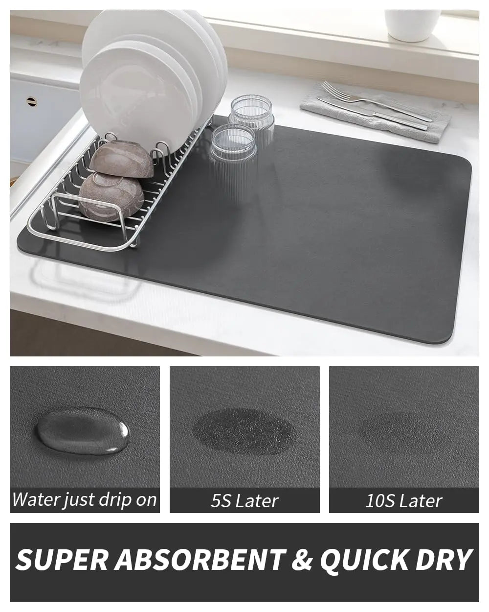Coffee Mat Hide Stain Rubber Backed Absorbent Dish Drying Mat for Kitchen Counter -AMOAMI Mat Fits Under Coffee Maker or Machine - Crema Peaks Coffee