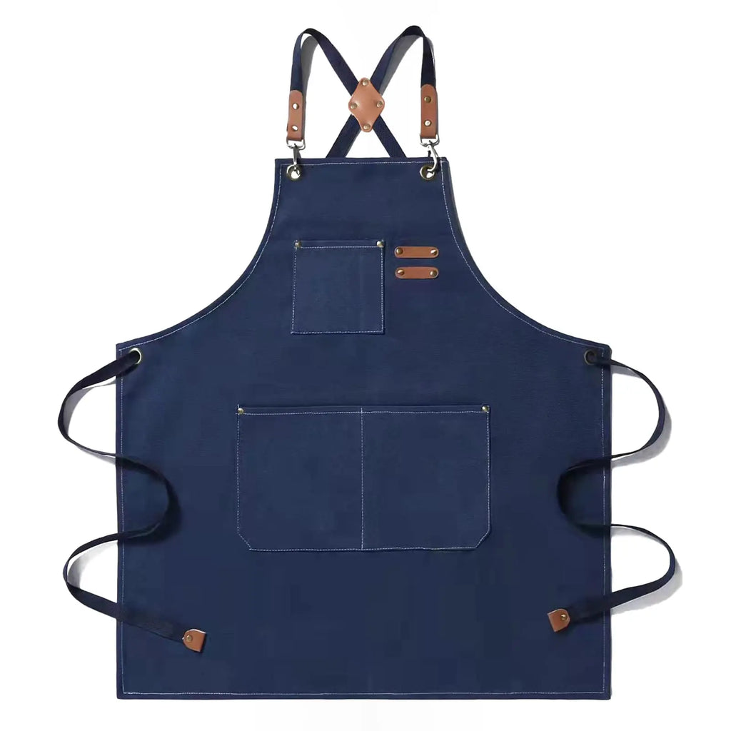 Canvas Cross Back Chef Cotton Aprons for Men Women with Large Pockets - Crema Peaks Coffee