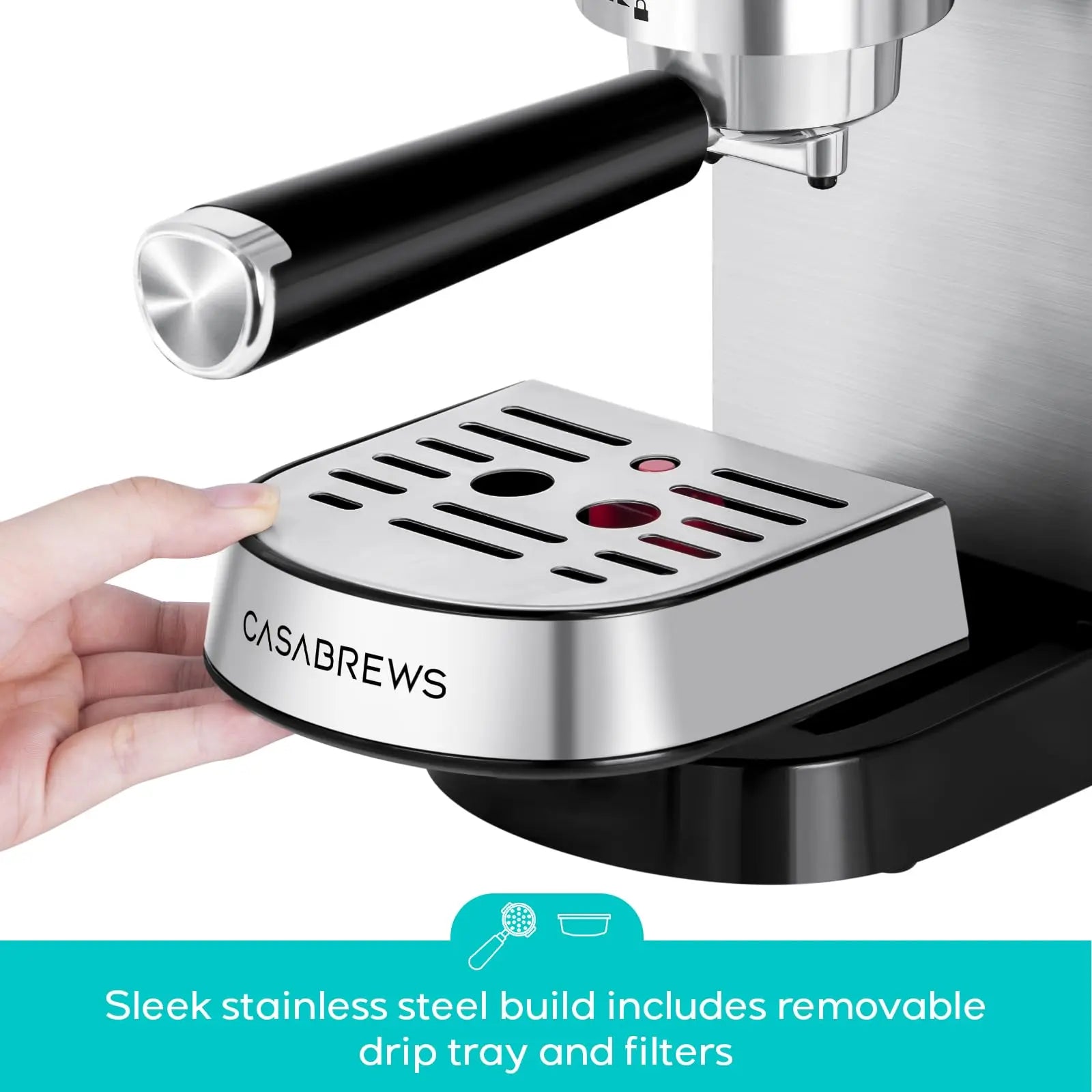 CASABREWS CM5418 Espresso Machine 20 Bar, Value, Compact Espresso Maker with Steam Milk Frother, Stainless Steel Coffee Machine with 34oz Removable Water Tank for Cappuccino, Gift for Women or Men, Silver - Crema Peaks Coffee