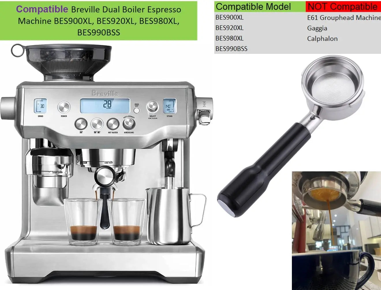 58mm Bottomless Portafilter Compatible with E61 Grouphead Flair 58, ECM, Rocket Espresso Machine Stainless Steel Naked Portafilter with Filter Basket Handle-Wooden, Rosewooden - Crema Peaks Coffee