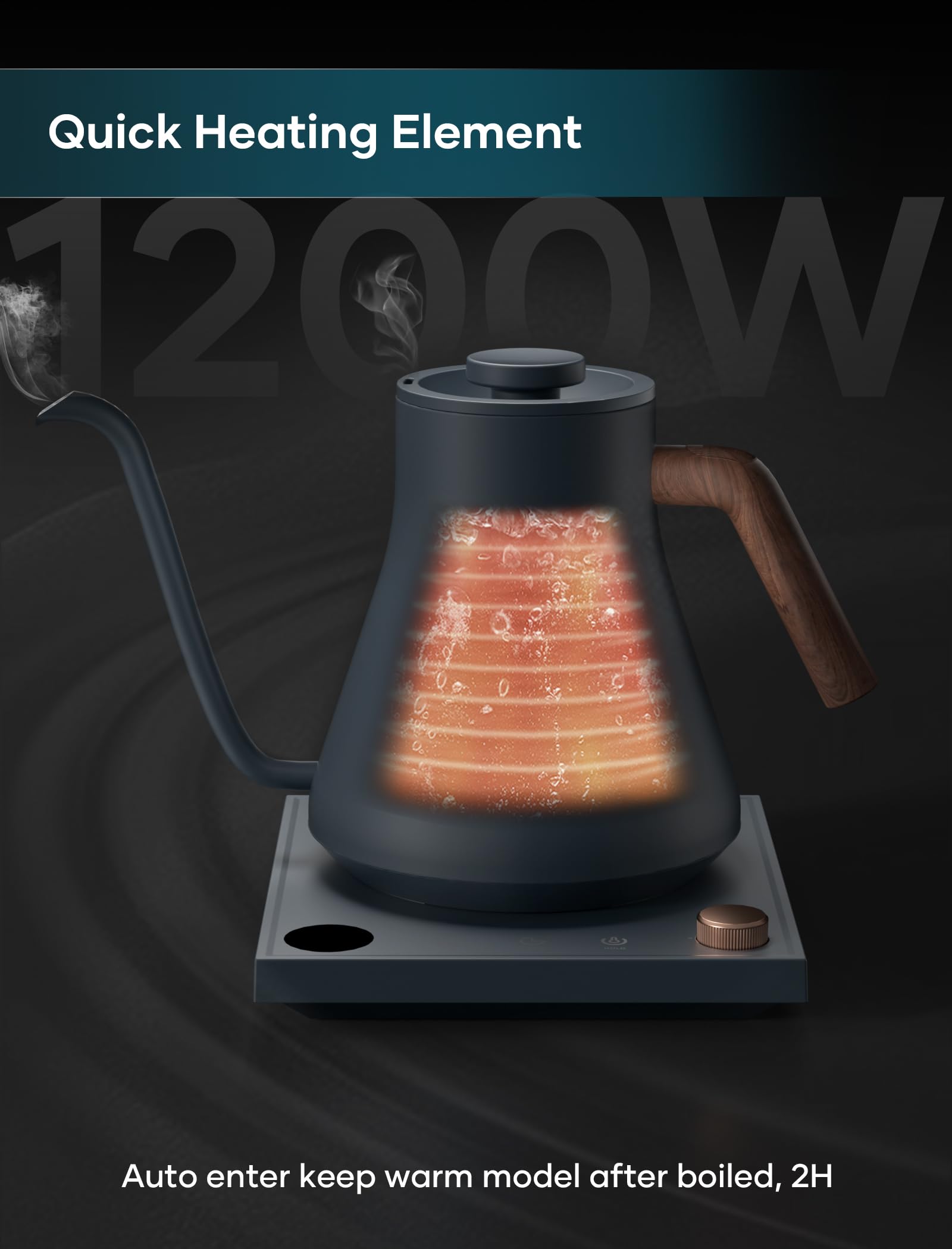 INTASTING Electric Kettles, Gooseneck Electric Kettle, ±1℉ Temperature Control, Stainless Steel Inner, Quick Heating, for Pour Over Coffee, Brew Tea, Boil Hot Water, 0.9L Dark Grey