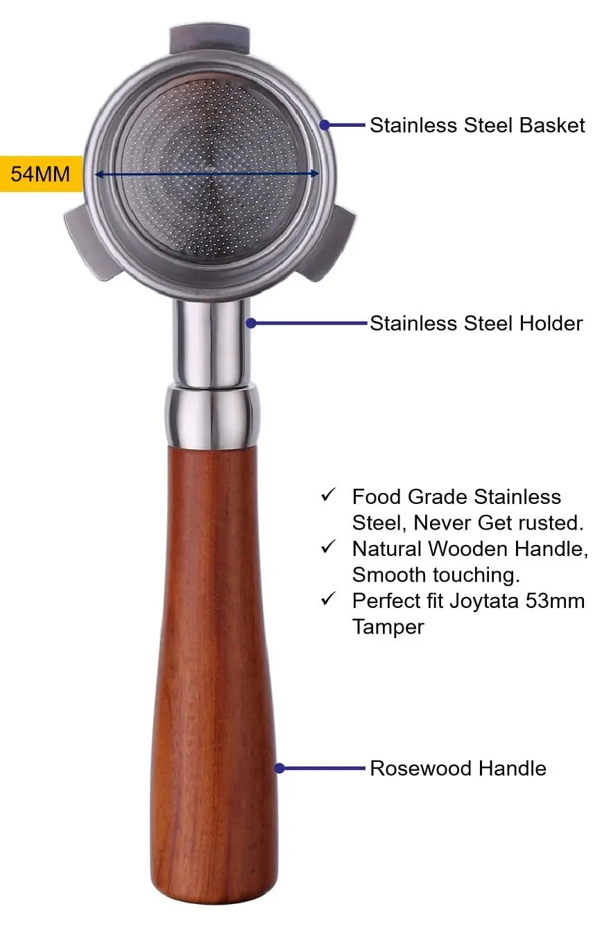 58mm Bottomless Portafilter Compatible with E61 Grouphead Flair 58, ECM, Rocket Espresso Machine Stainless Steel Naked Portafilter with Filter Basket Handle-Wooden, Rosewooden - Crema Peaks Coffee