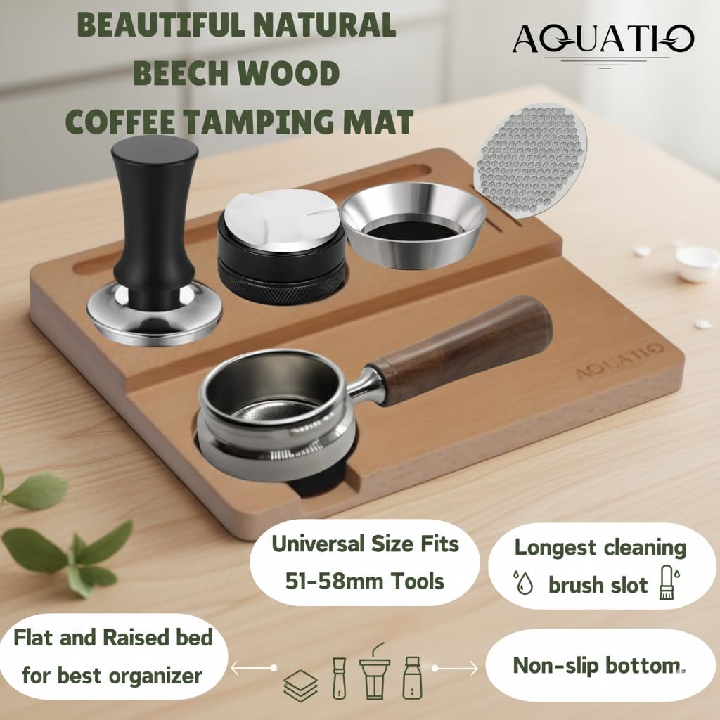 51-58 mm Wide Espresso Tamping Mat - Wooden Coffee Tamping Station - Espresso Accessories for Baristas, Gift for Coffee Lovers