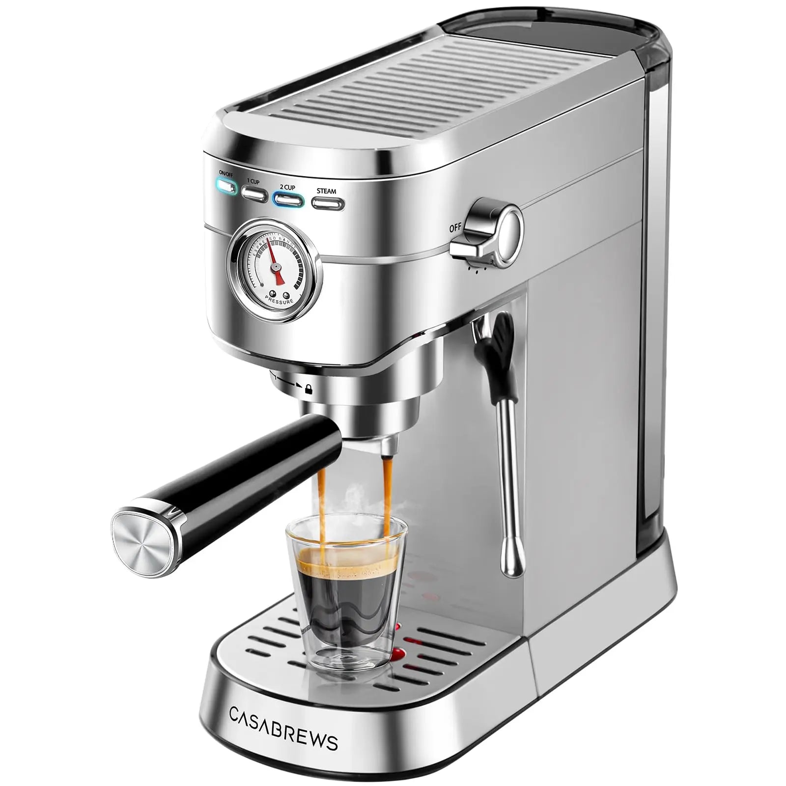 CASABREWS CM5418 Espresso Machine 20 Bar, Value, Compact Espresso Maker with Steam Milk Frother, Stainless Steel Coffee Machine with 34oz Removable Water Tank for Cappuccino, Gift for Women or Men, Silver - Crema Peaks Coffee