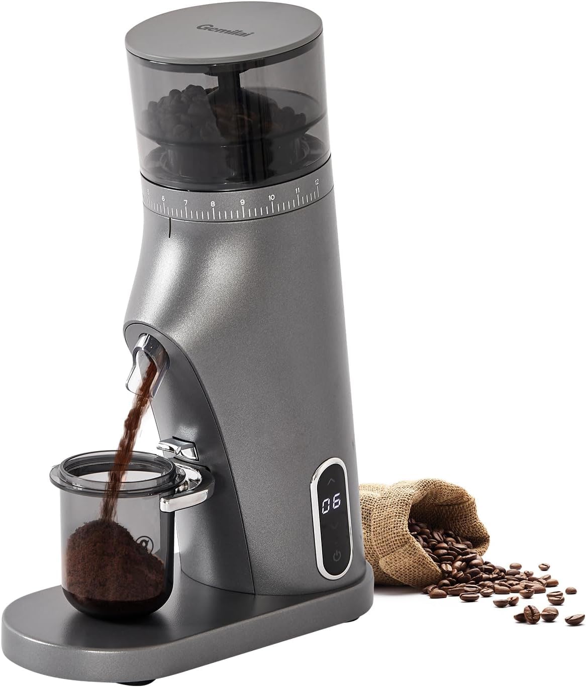 Gemilai Electric Conical Burr Coffee Grinder, Coffee Bean Grinder with Smart 60S Timer, 60 Precise Adjustable Grind Settings for Espresso, 2-12 Cup, Easy to Clean, Durable & Quiet, G9010B White