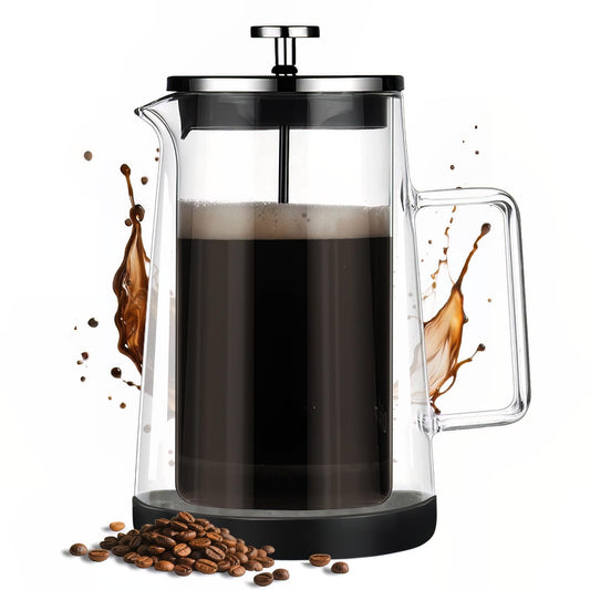 French Press Coffee Maker 22Oz - Double-Wall Insulated Borosilicate Glass - Ergonomic Handle - Coffee Gift - Tea & Coffee Press