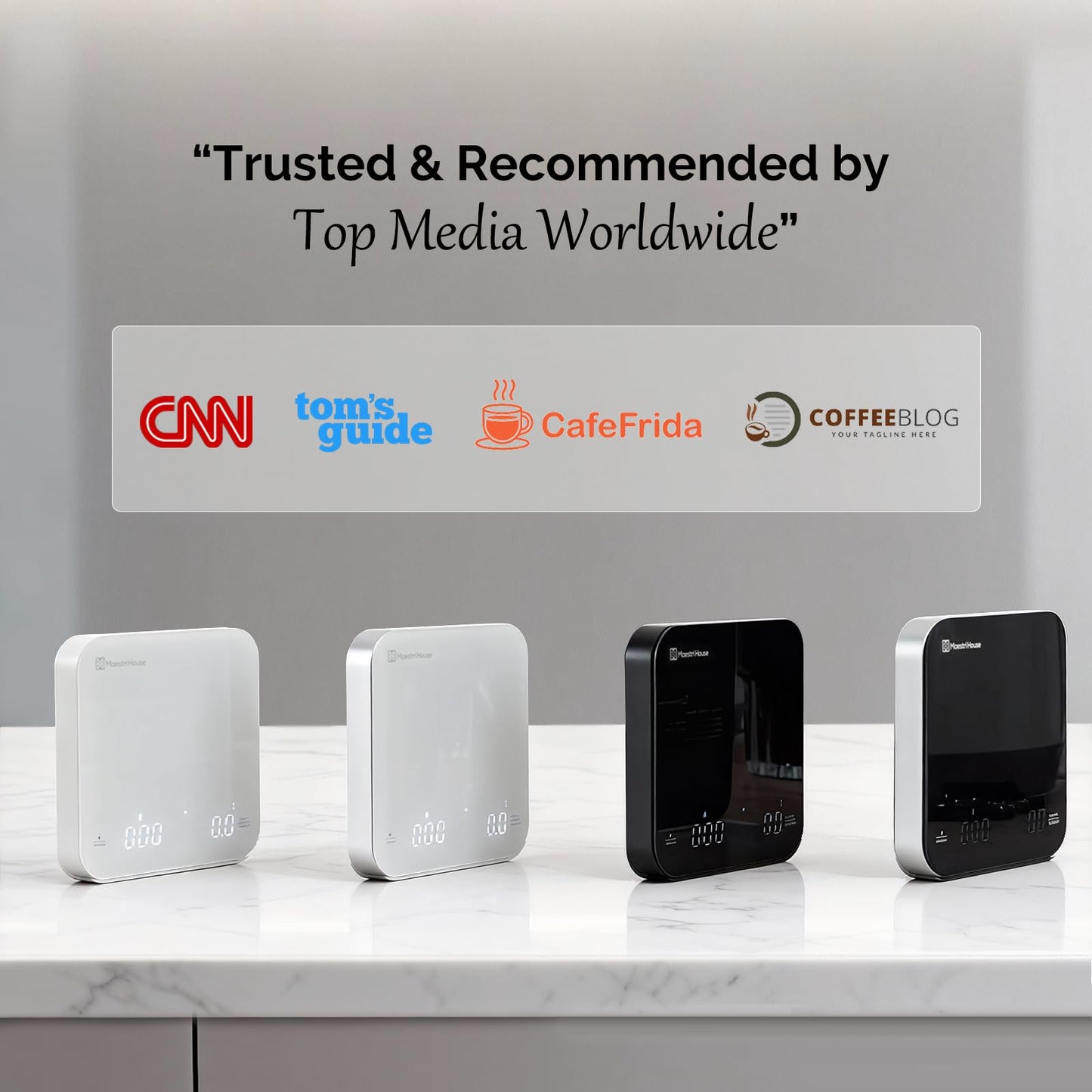 Maestri House Mini Coffee Scale with Timer, USB-C Rechargeable Espresso Scale, 2kg/0.1g Accurate Scale for Espresso and Pour-Over Coffee, Portable Digital Kitchen Scale with Auto Timer (Black&Silver)